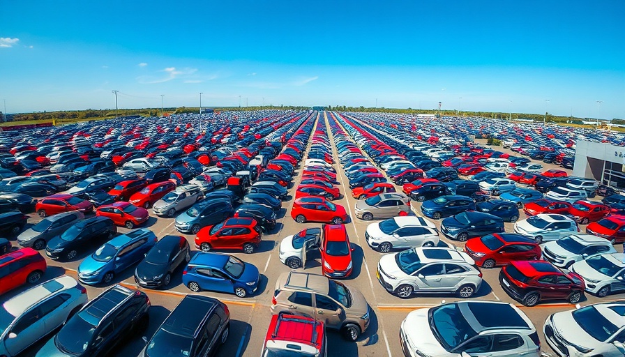 Expansive SUV dealership lot showcasing vehicle abundance in automotive sales.