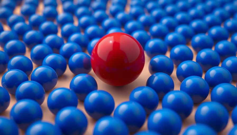 Unique red sphere among blue spheres symbolizing transforming employer health benefits.
