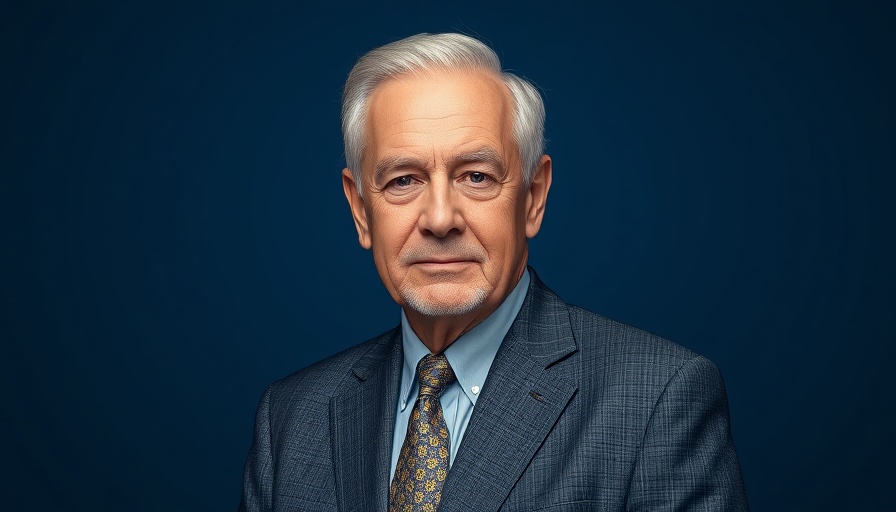 Confident elderly man in a suit against a blue background