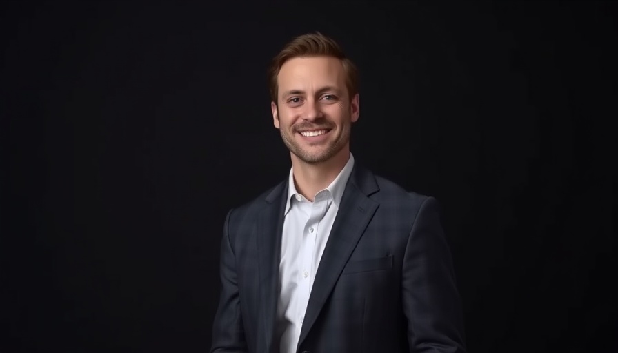 Smiling business professional in a suit, ERP transformation strategies for small businesses.