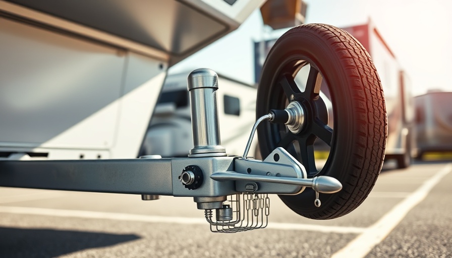 Close-up of towable RV hitch in sunny RV lot with tax deductions for towable RVs context.