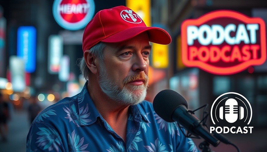 Middle-aged man hosting podcast, vibrant blue shirt, mentorship in the car industry.