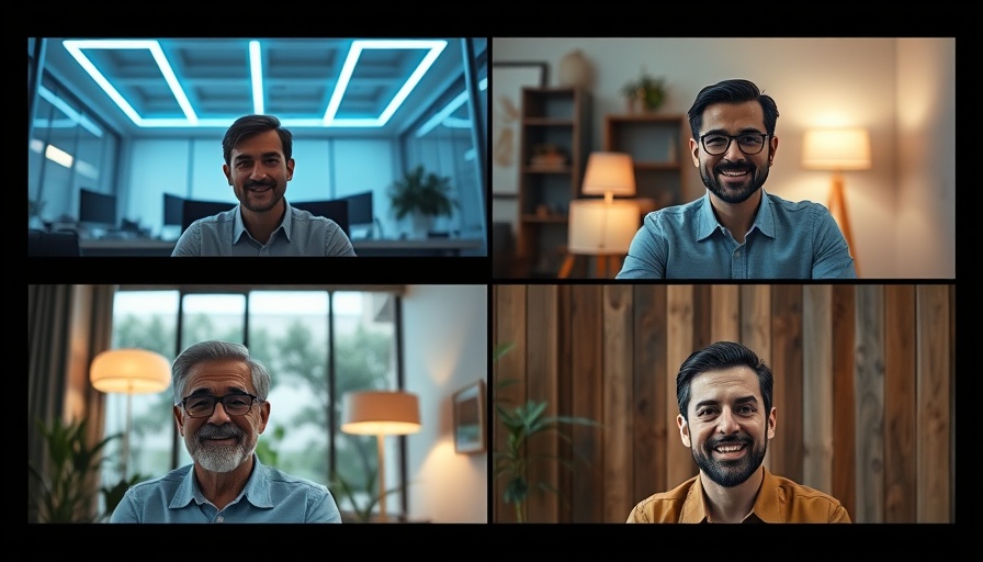 Professionals on a video call in diverse settings.
