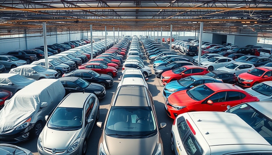Flexible financing options for dealership vehicles in a parking lot.