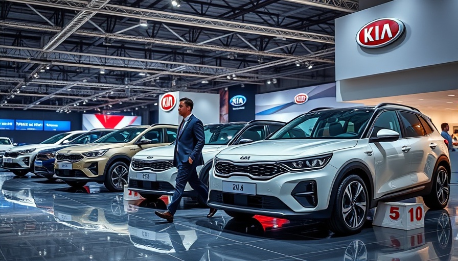Kia US sales strategy displayed in modern showroom with cars.