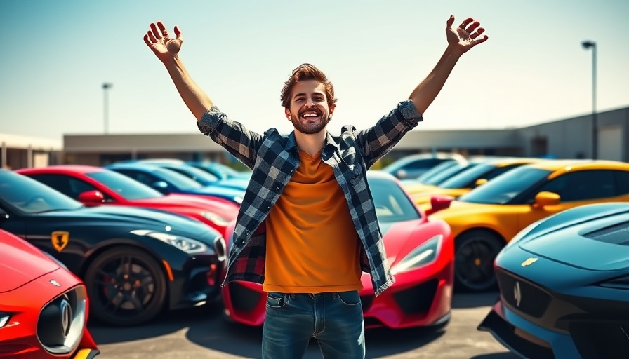 Young man at 40 millionth YouTube subscriber event with luxury cars.