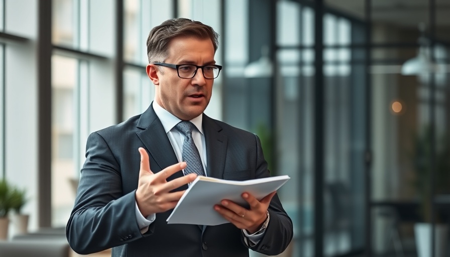 Businessman discussing strategies in a modern office.
