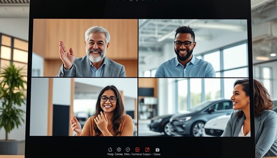 Virtual meeting for auto sales training with four people.