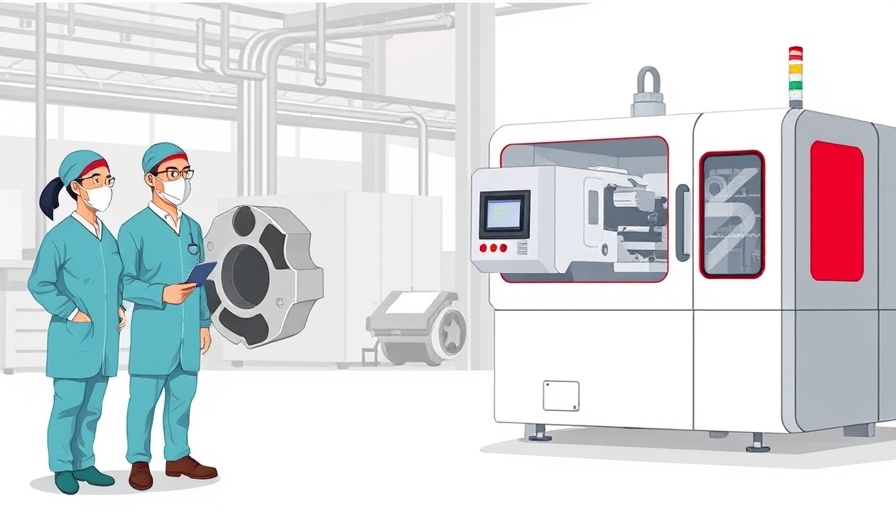 Illustration of medical injection molding process and equipment.