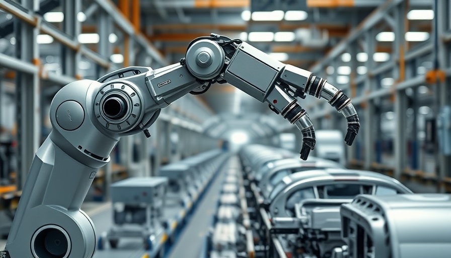 Robotic arm handling mould carriers in automotive manufacturing