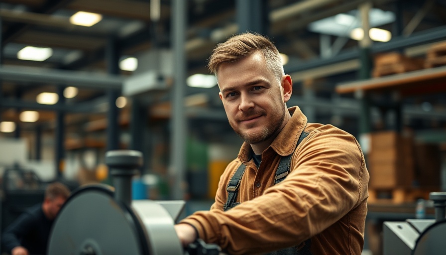 Experienced factory worker operating machinery in a workshop