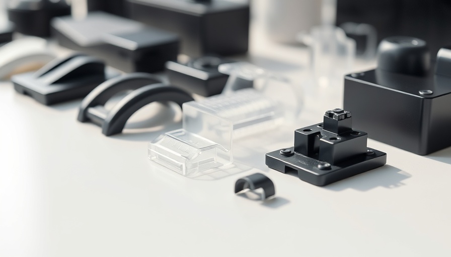 Close-up of plastic product prototypes on white surface.