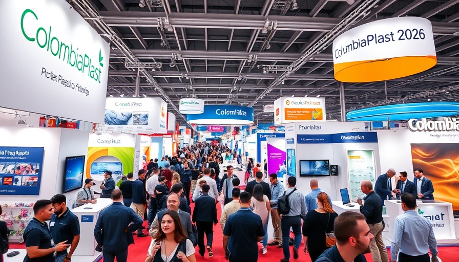 Innovative display at ColombiaPlast 2026 trade fair with vibrant technology.