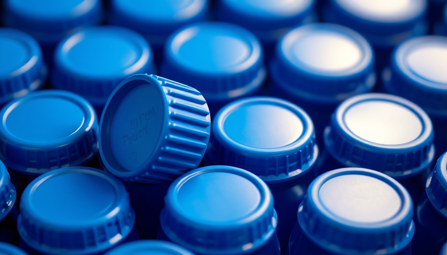 Pattern of blue bottle caps, related to common chemicals used in the manufacture of plastics