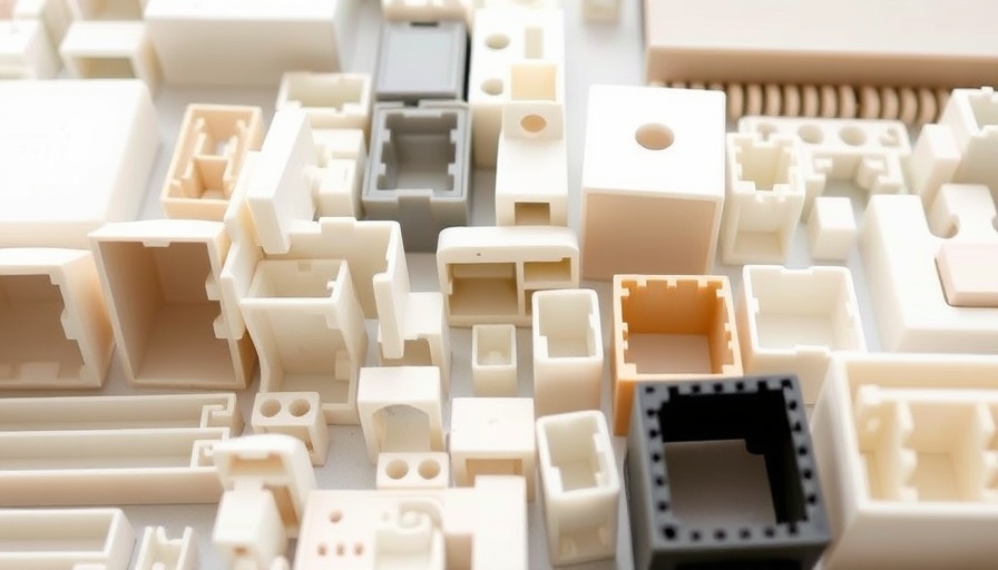 Various commonly extruded retail display parts arranged neatly.
