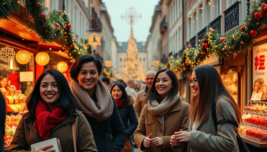 European consumers enjoying holiday shopping at a festive market.