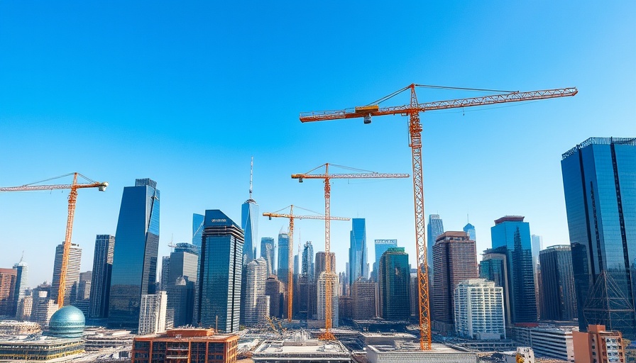 Cityscape with cranes showcasing infrastructure investment.