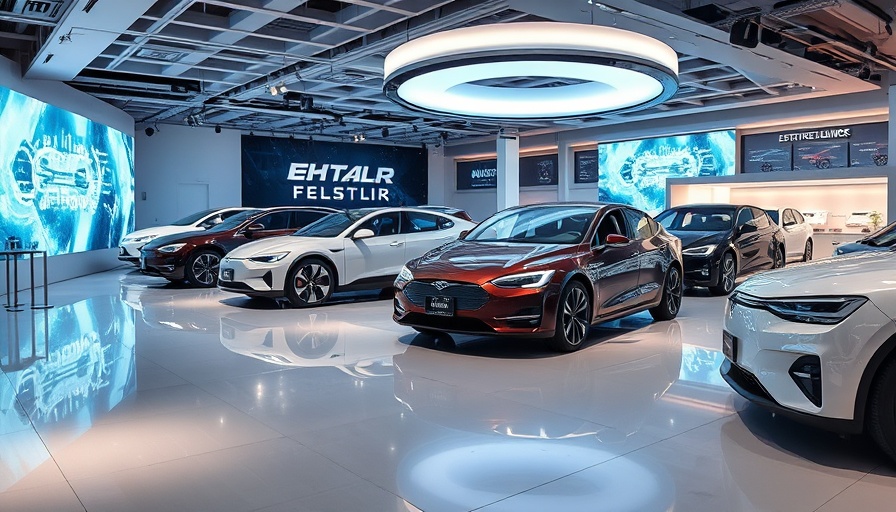Sleek electric vehicles showcased in a modern showroom.