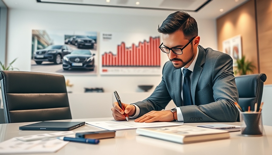 Professional in office discussing automotive finance services.