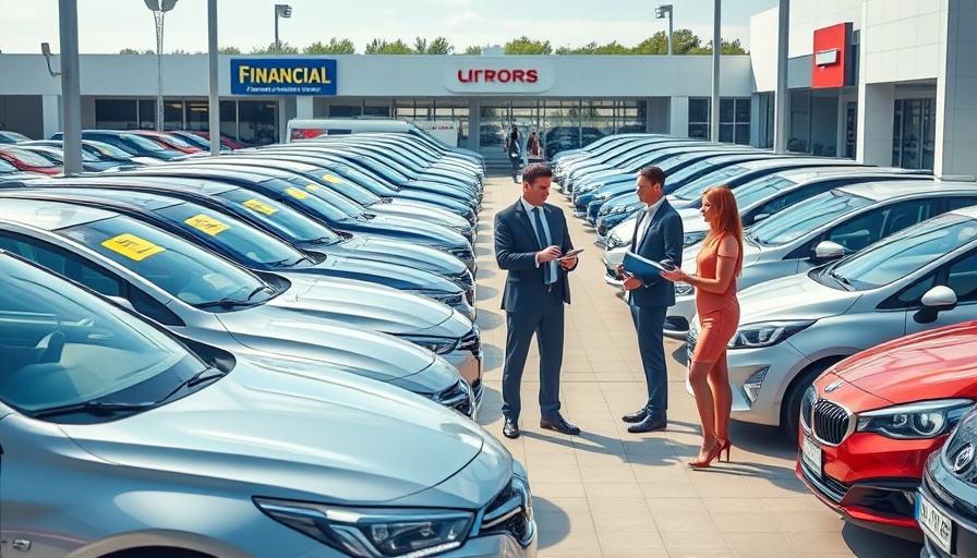 Impact of bankruptcy on floorplan lenders depicted in a car dealership setting.