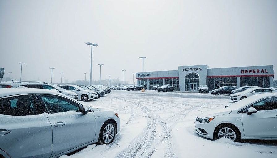 Empty car lot in winter symbolizing auto sales decline in December.