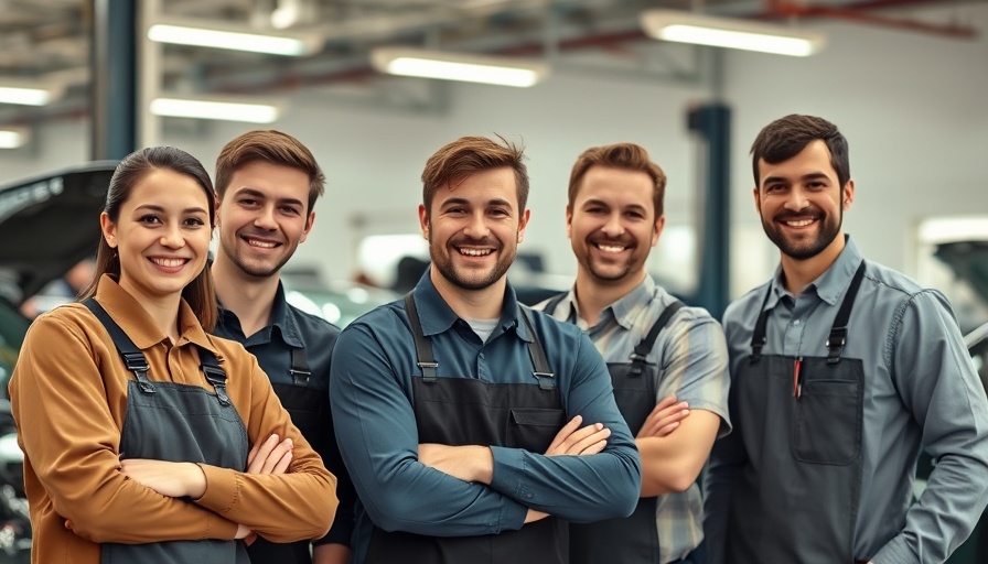 Young automotive technicians in a workshop, automotive technician training donation.