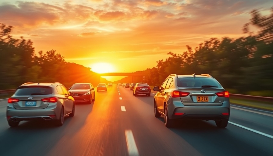 Cars travel on highway during sunset indicating traffic fatalities decrease.