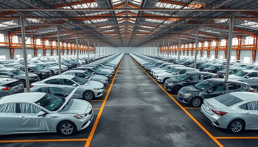 New cars in protective wraps in a storage lot, Stellantis CFO resignation.
