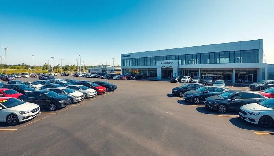 Wide view of car dealership lot showcasing various vehicles for 'finance for auto'.