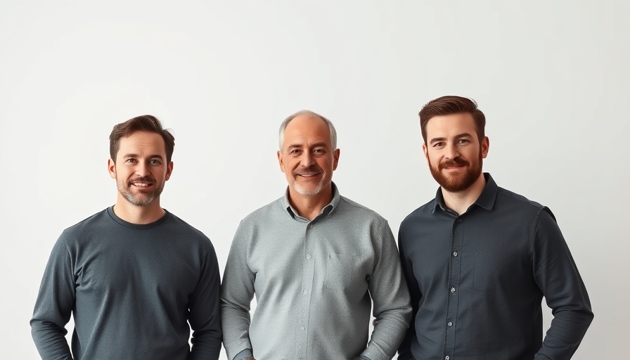 Group of three men standing together in a studio.