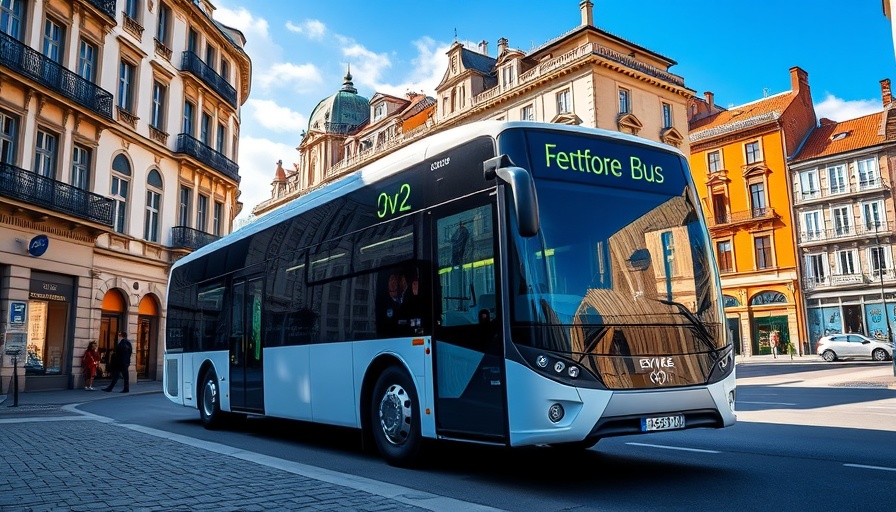 Zero-emission bus in Europe parked on a historic street.