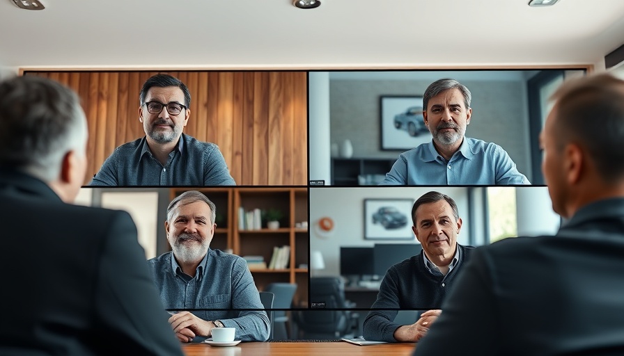 Men in a video meeting discussing car service center reviews.