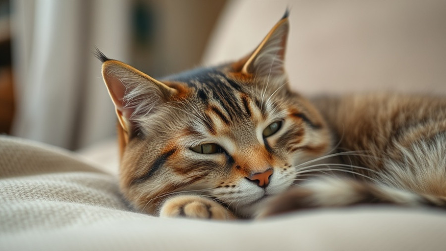Gentle older cat resting indoors, showcasing behavior changes.