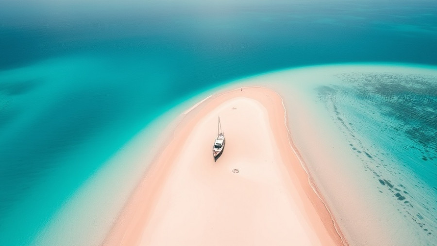 Aerial view of boat and sandbar on Africa cruise itineraries.