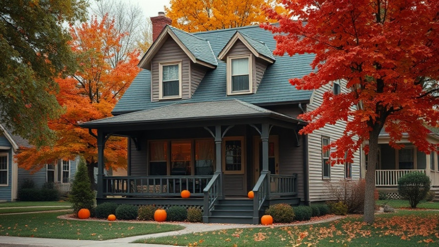 Charming vintage house amidst autumn trees highlighting structural inspection importance.