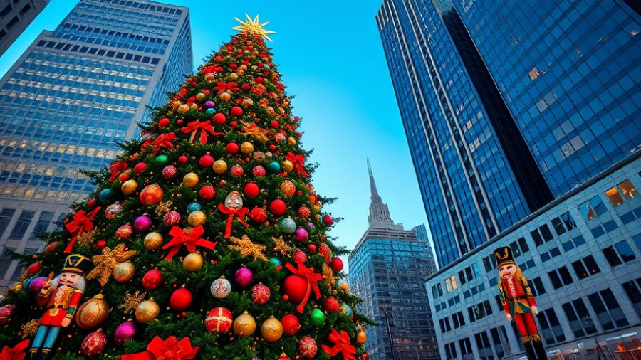 Grand Christmas tree with nutcrackers in city, 2025 travel.