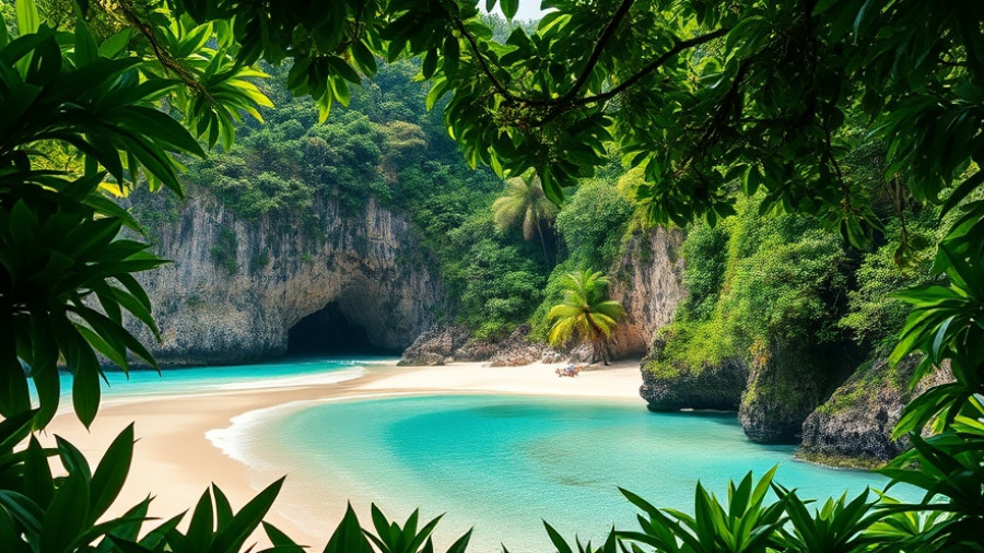 Serene tropical beach with turquoise water and lush cliffs; best time to visit Thailand.