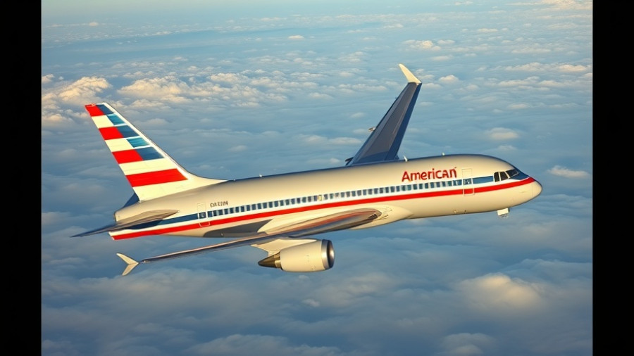 American Airlines throwback centennial look on airplane flying against blue sky.