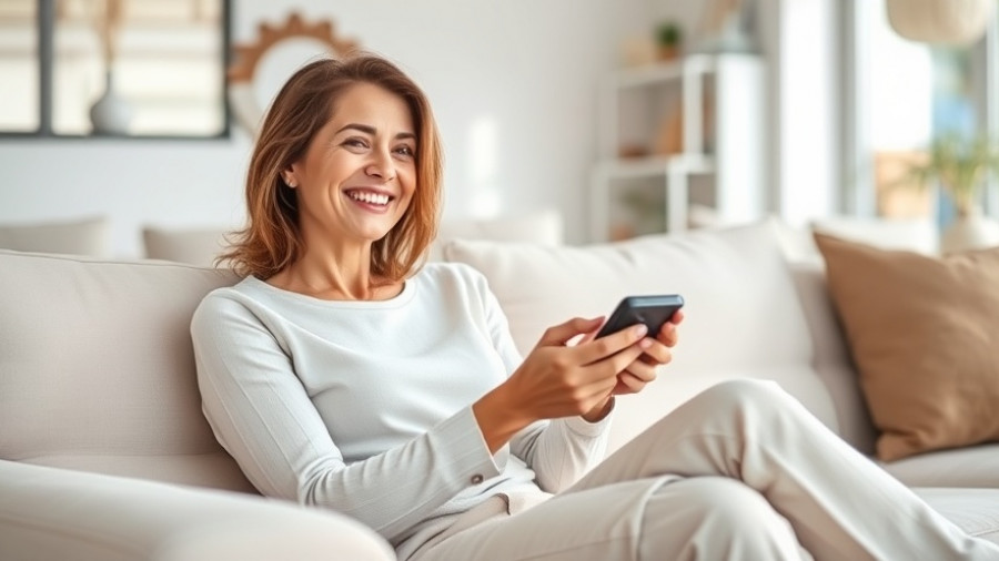 Woman enjoying best live TV streaming services on a sofa.