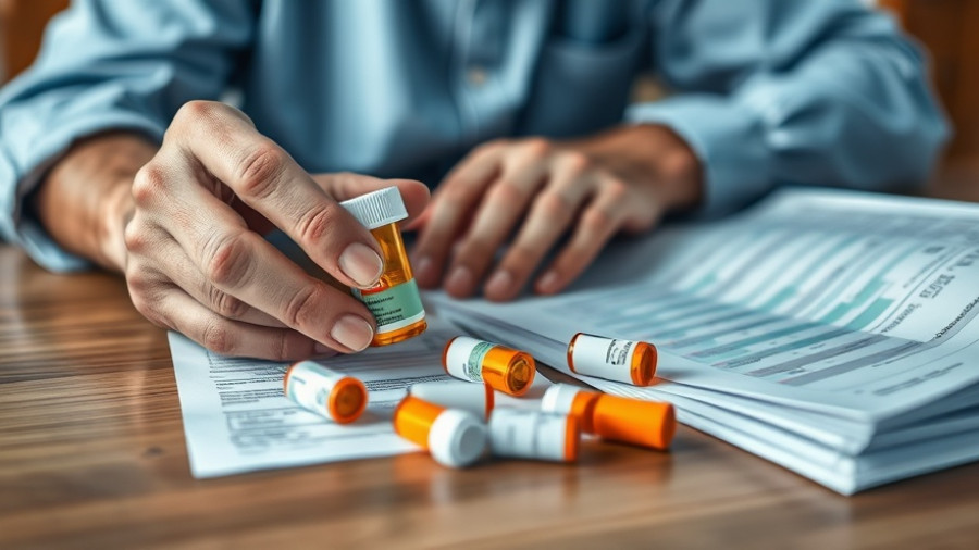 Hands reviewing prescription bottles amidst Medicare price hikes.