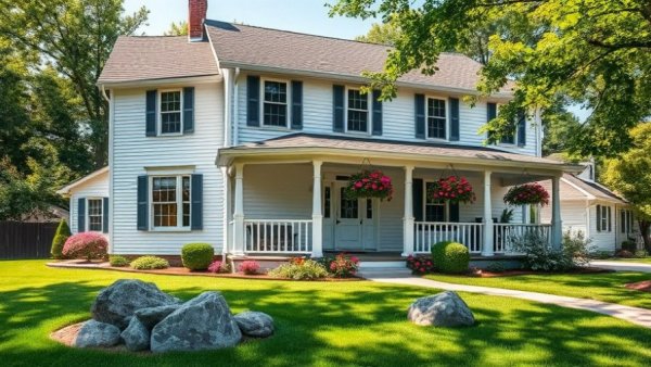 Charming white house with red roof, perfect for selling to an investor.