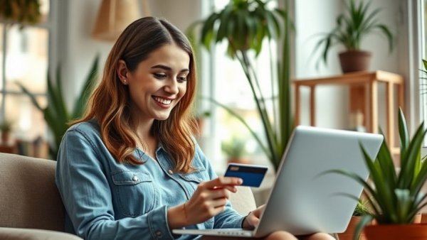 Woman maximizing shopping portals for holiday deals online at home.