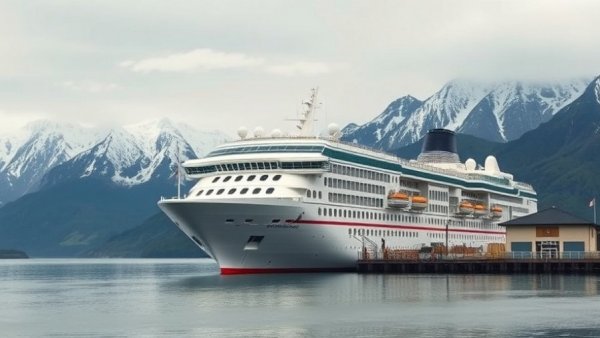 Cruise ship docked in Sitka, Alaska, guide to scenic mountain views.