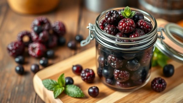 Acai berries in a jar highlighting pet safety in a rustic kitchen setting