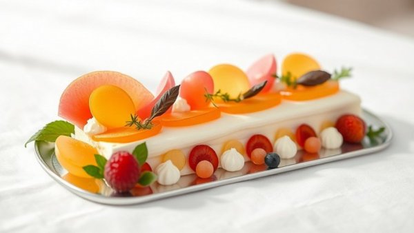 Artistic dessert at one of the best restaurants in Porto, on a white tablecloth.