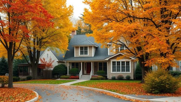 Charming suburban home amid autumn leaves, U.S. homes lost value 2025.
