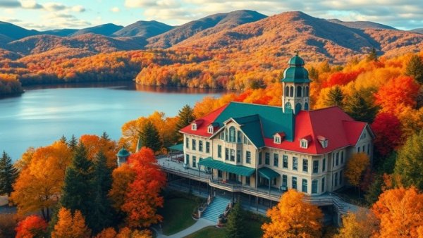 Historic hotel in Hudson Valley with autumn views and lake, Best Hotels in Hudson Valley New York.