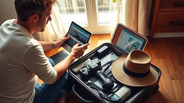 Searching for Black Friday flight deals on laptop in cozy setting.