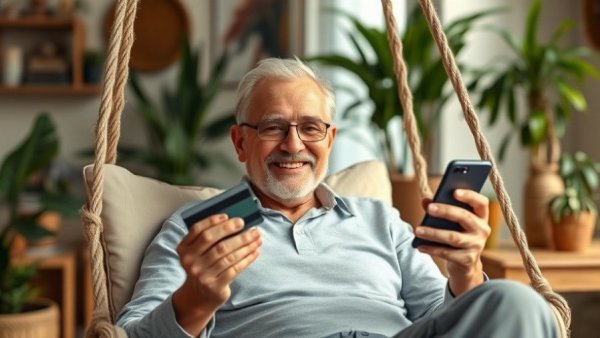 Older man enjoying rewards on phone to keep points from expiring.