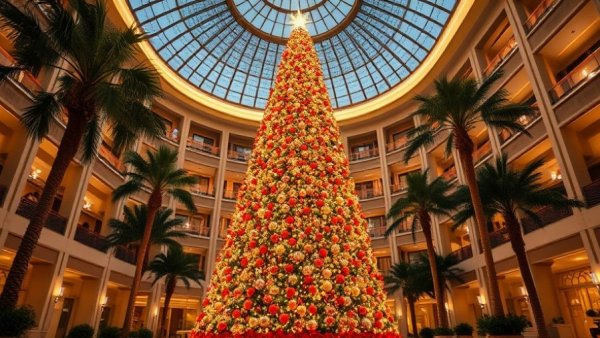 Check into a hotel for the holidays with a grand Christmas tree.